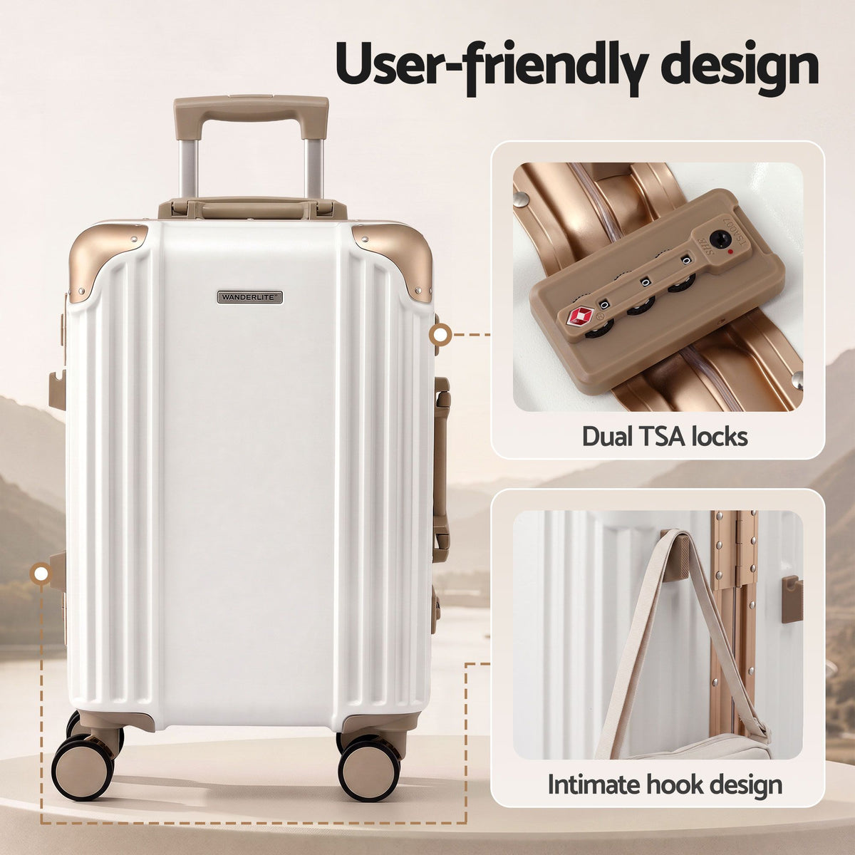 Wanderlite 20" Aluminium Frame Carry On Luggage Suitcase TSA Lock