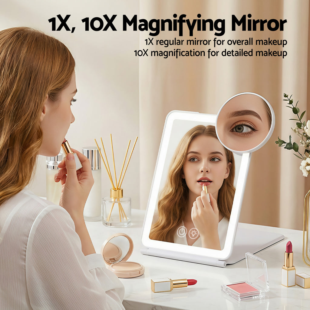 Embellir Rechargeable LED Makeup Mirror with 10x Magnifier, White