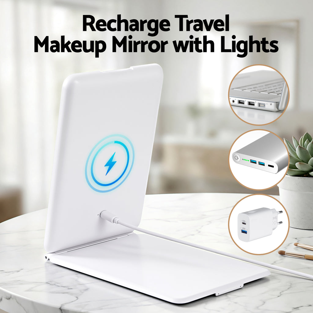 Embellir Rechargeable LED Makeup Mirror with 10x Magnifier, White