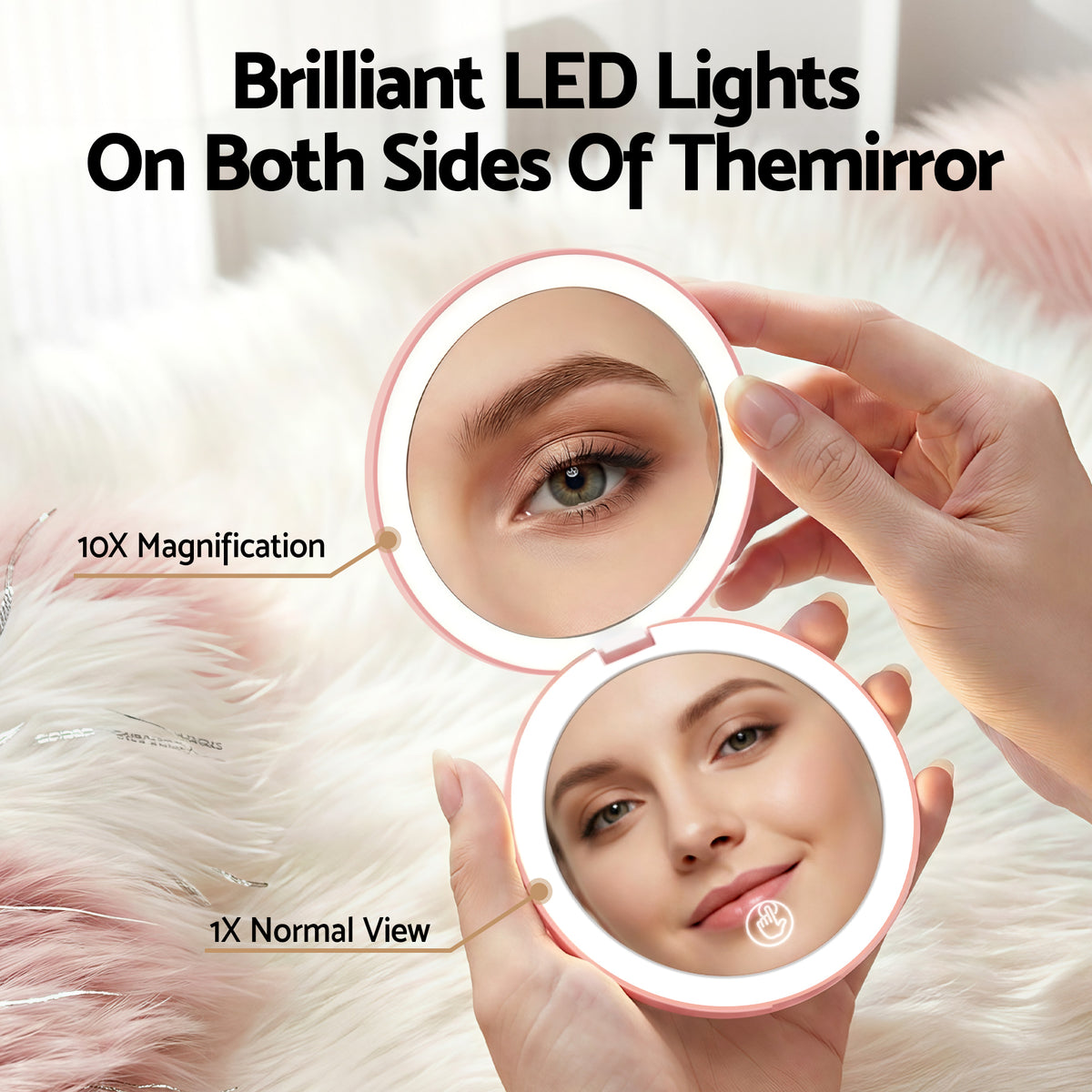 Embellir Rechargeable LED Compact Mirror, 1x and 10x, Pink