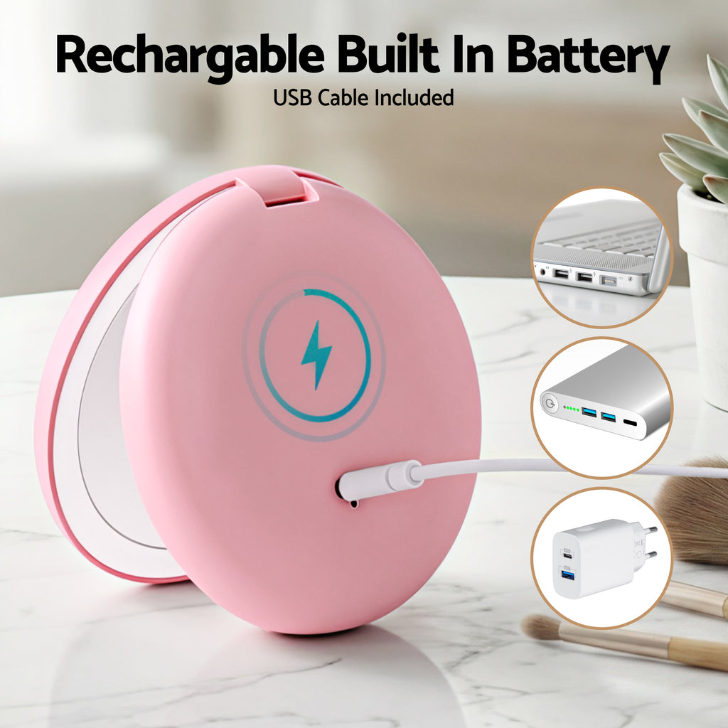 Embellir Rechargeable LED Compact Mirror, 1x and 10x, Pink