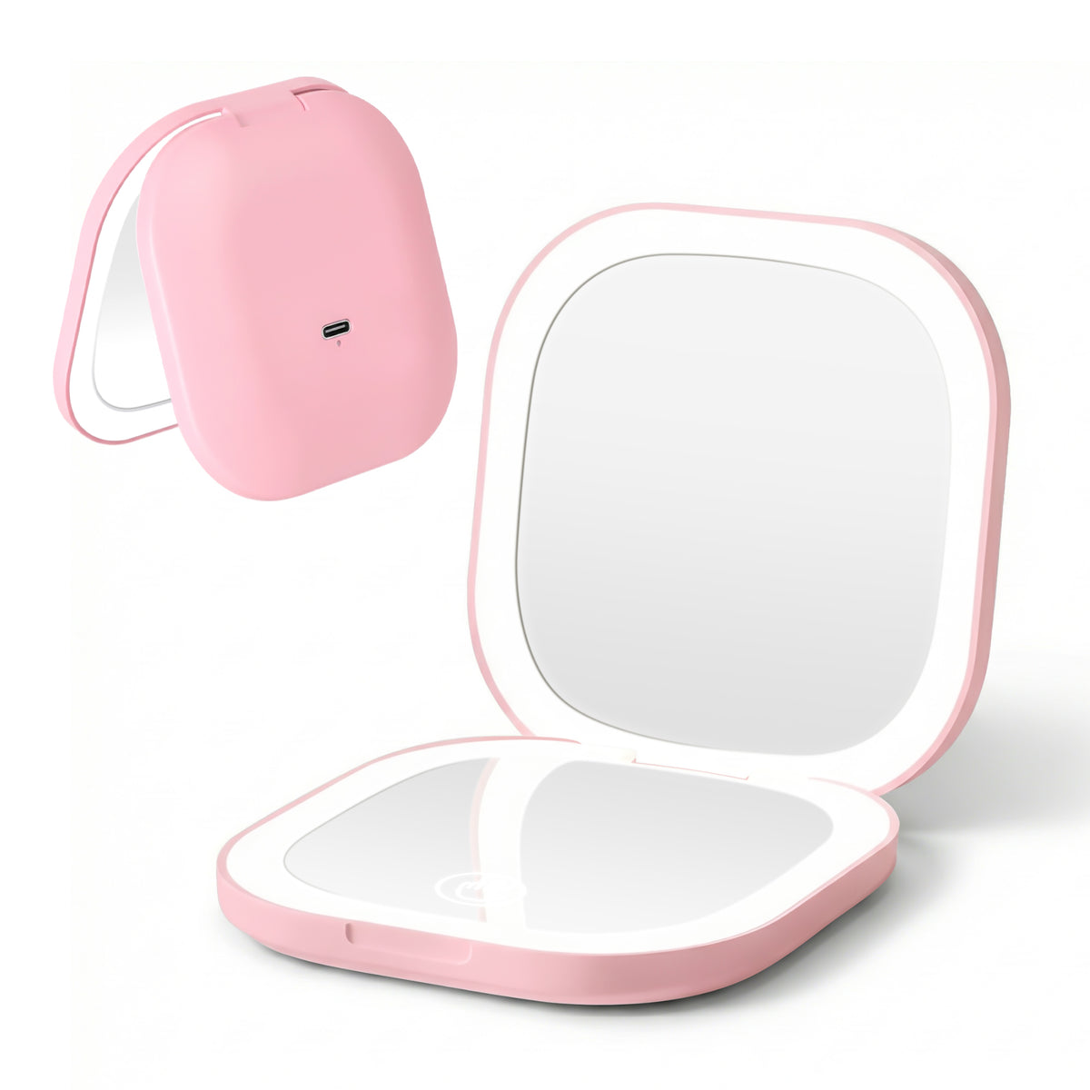 Embellir Rechargeable LED Compact Mirror, 1x and 10x, Pink, Square