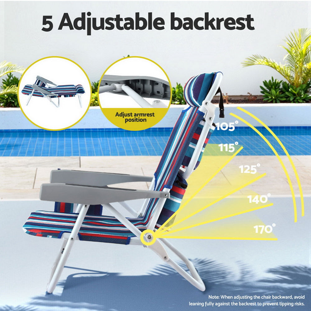 Gardeon Backpack Beach Chair Set, 2 Piece, Blue, photo 3 of 7