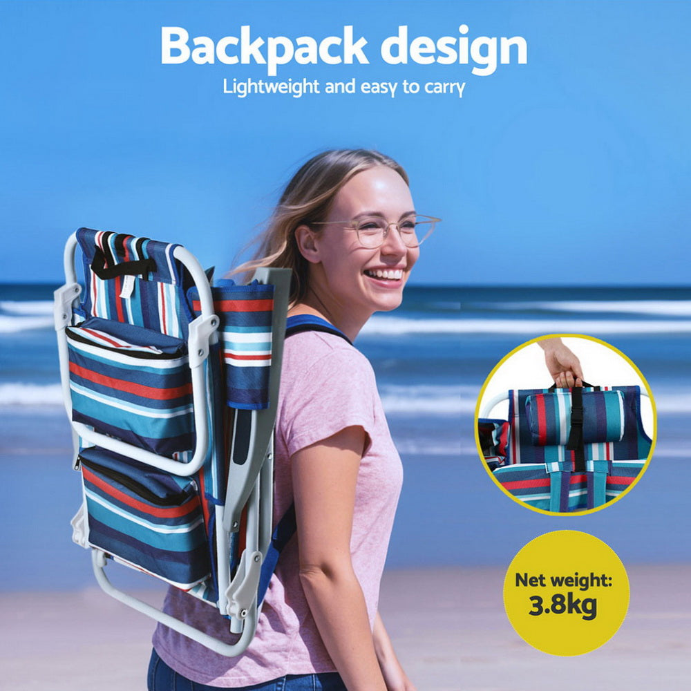 Gardeon Backpack Beach Chair Set, 2 Piece, Blue, photo 4 of 7