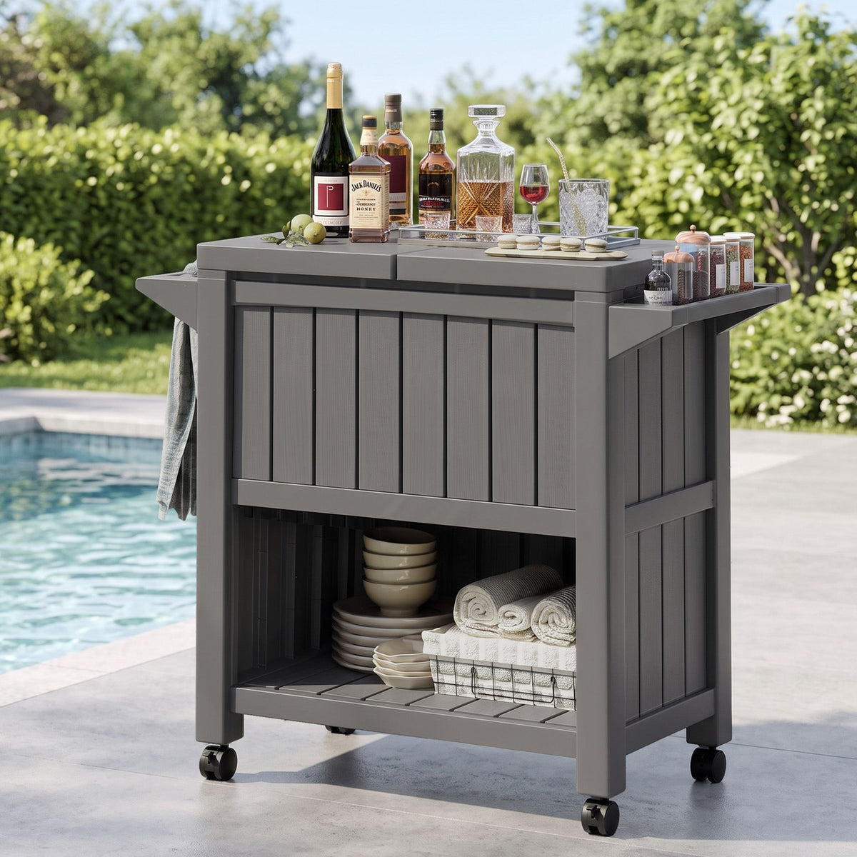 Gardeon Outdoor Cooler Cart with 80 L Ice Bucket, Brown, -PP-BR