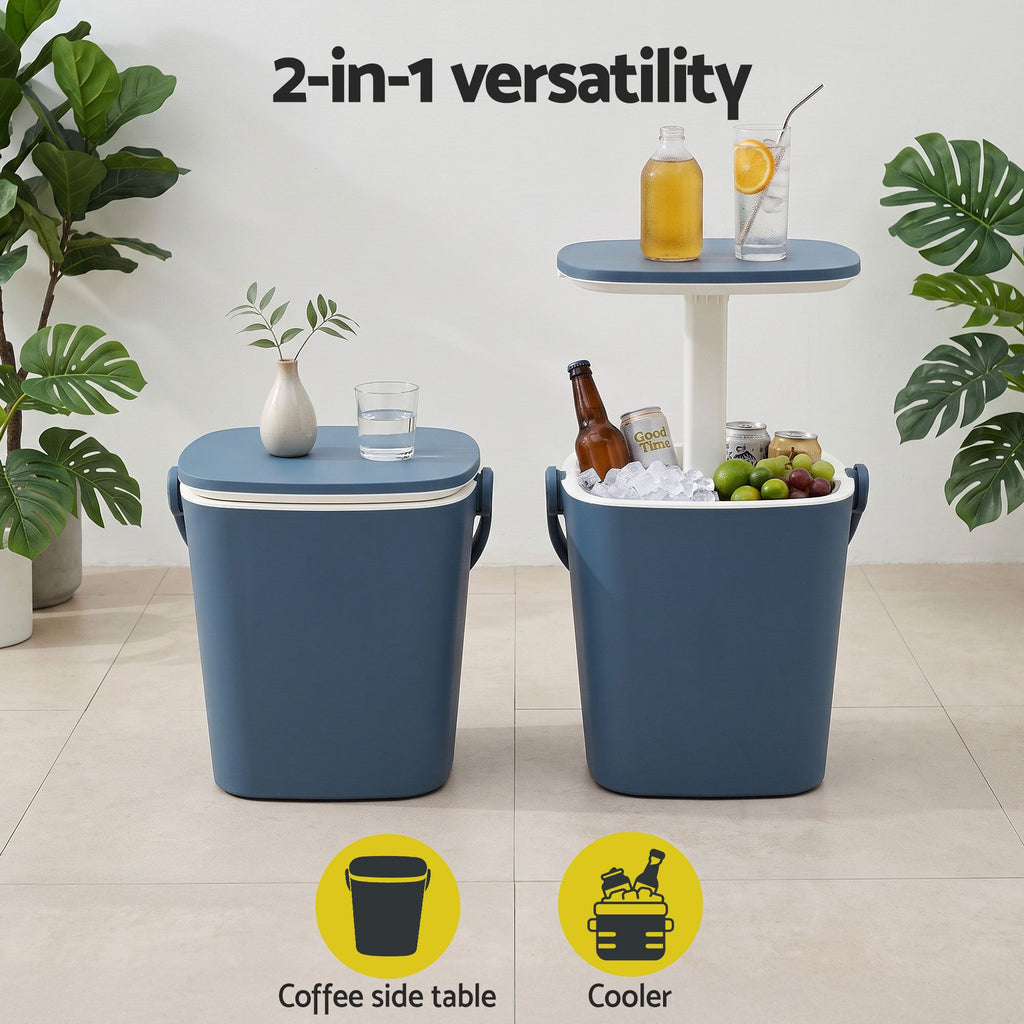 Gardeon 2-in-1 Outdoor Bar Table and Ice Bucket, 15L, Blue, shown in a real setting, photo 5 of 8