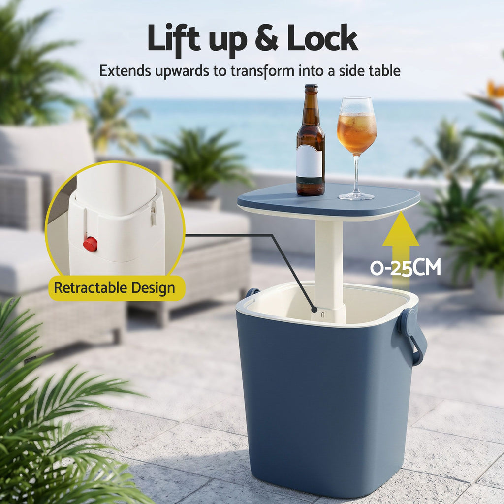 Gardeon 2-in-1 Outdoor Bar Table and Ice Bucket, 15L, Blue, shown in a real setting, photo 6 of 8