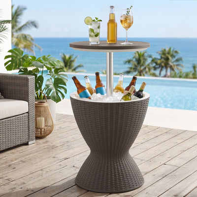 Gardeon Outdoor Bar Table with 30L Ice Bucket, Brown