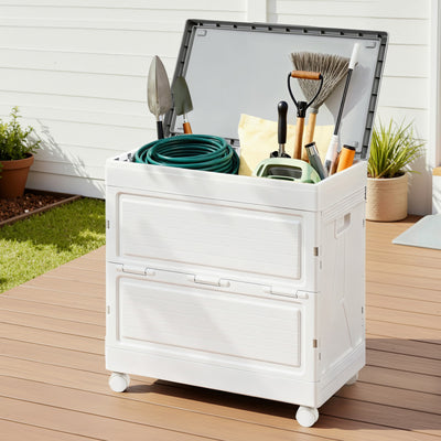Gardeon Folding Outdoor Storage Box with Wheels, 159 L