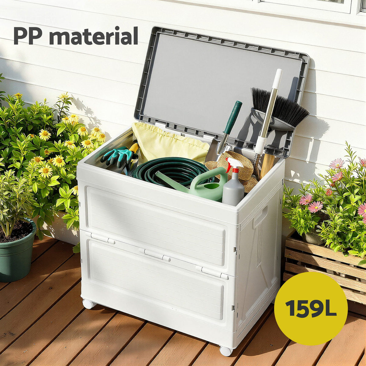 Gardeon Folding Outdoor Storage Box with Wheels, 159 L