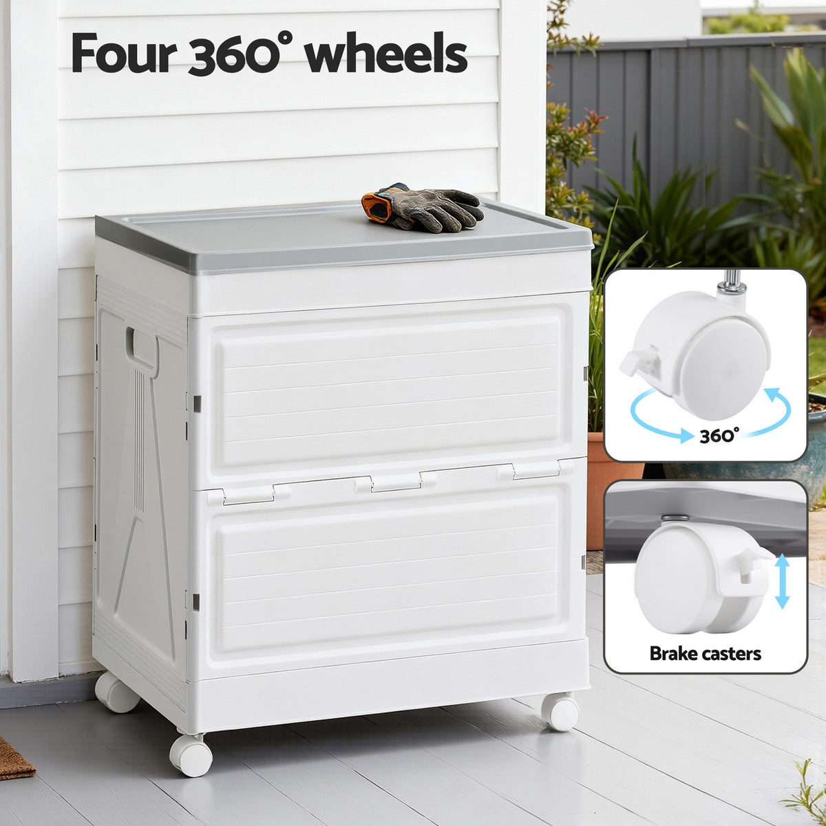 Gardeon Folding Outdoor Storage Box with Wheels, 159 L
