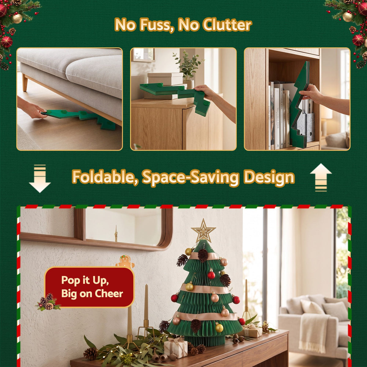 Jingle Jollys Folding Christmas Tree 47CM Xmas Table Decorations Green DIY Kit