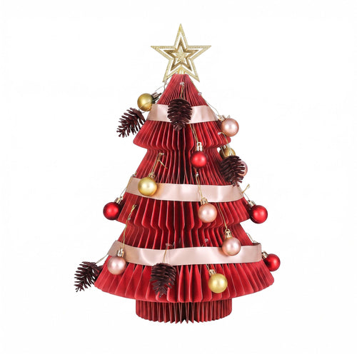 Jingle Jollys Folding Paper Tabletop Tree, Red, 47 cm, shown in a real setting, photo 2 of 8