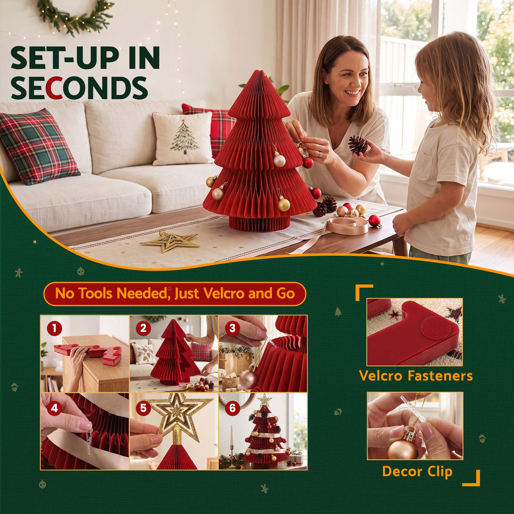 Jingle Jollys Folding Christmas Tree 47CM Xmas Table Decorations Red
