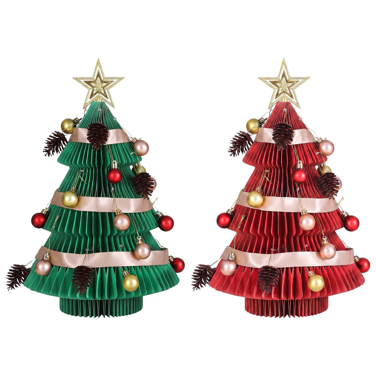 Jingle Jollys Folding Paper Christmas Trees, Red and Green, Pair, 47 cm