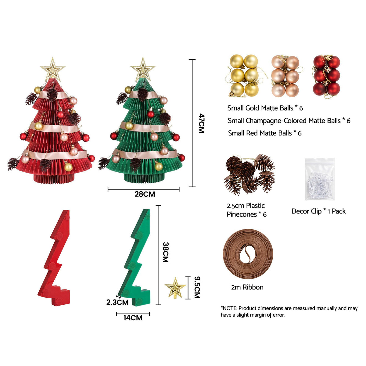 Jingle Jollys Folding Paper Christmas Trees, Red and Green, Pair, 47 cm