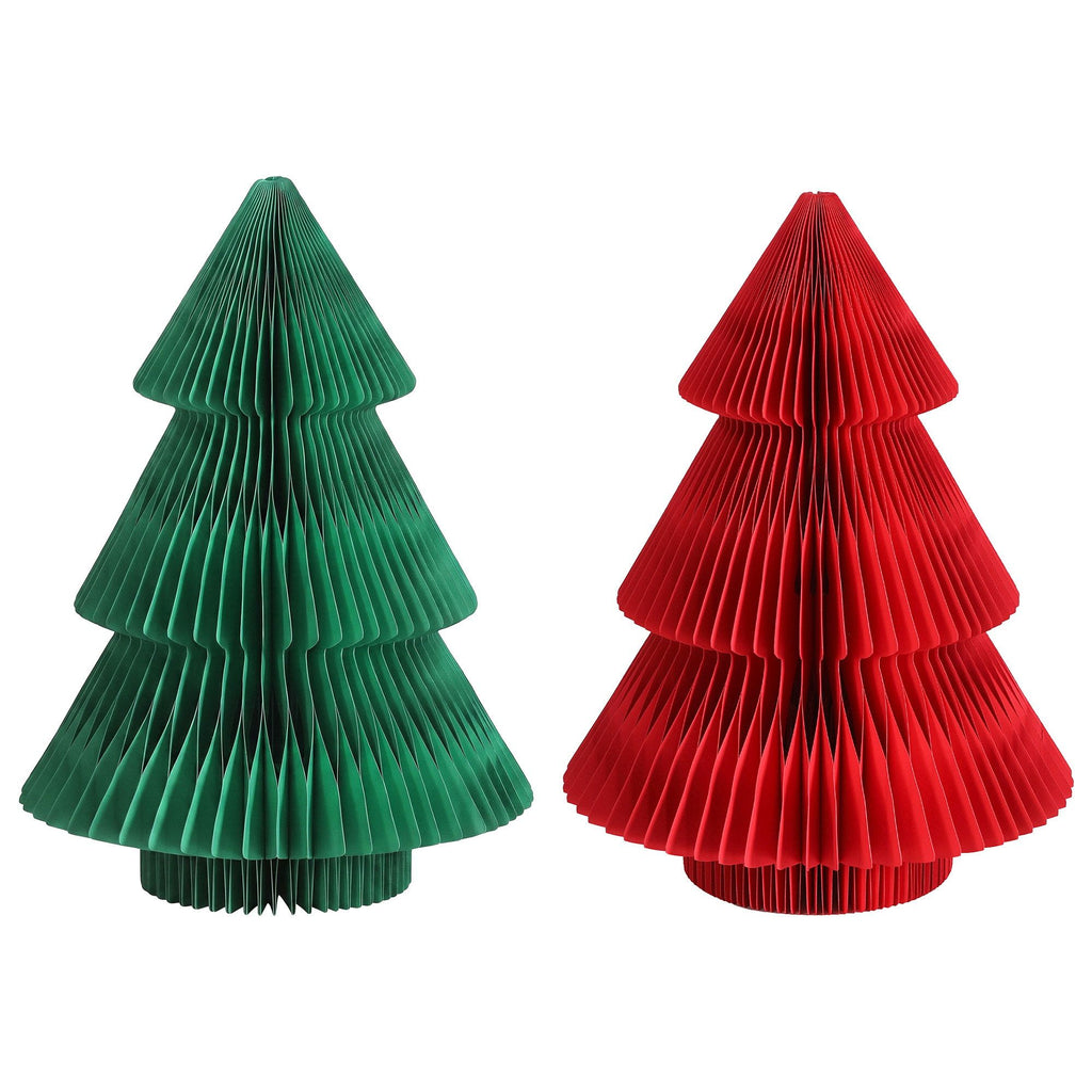 Jingle Jollys Folding Paper Christmas Trees, Red and Green, Pair, 47 cm