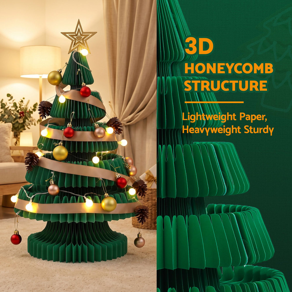 Jingle Jollys 3D Honeycomb Paper Christmas Tree Kit For Home Office Cafe Outdoor