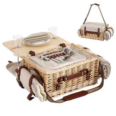 Alfresco 2 Person Insulated Picnic Basket Set with Foldable Wood