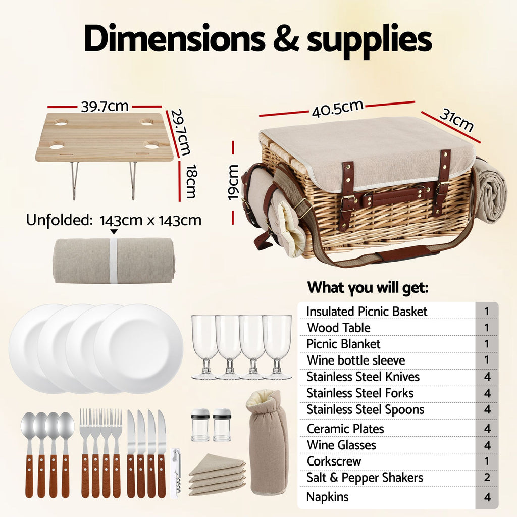 Alfresco 4 Person Insulated Picnic Basket Set