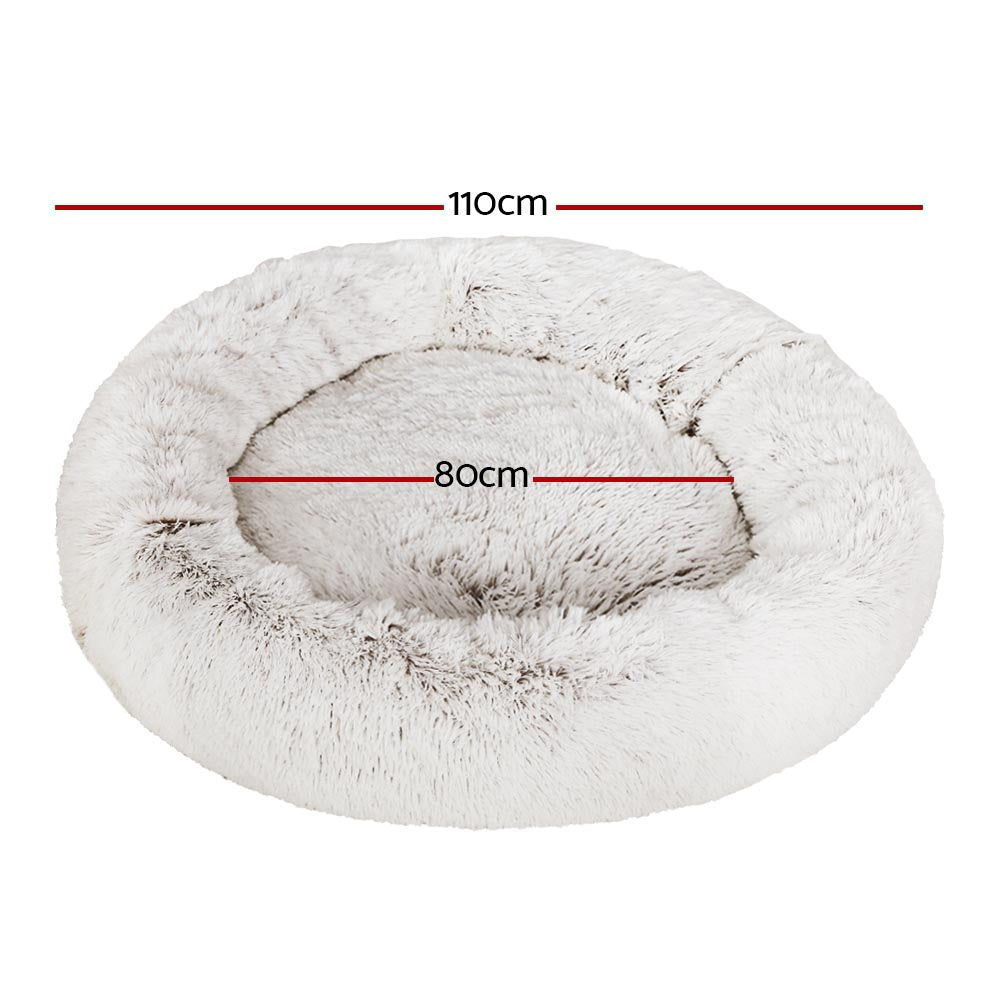 i.Pet Bed Dog Cat 110cm Calming Extra Large Soft Plush White Brown