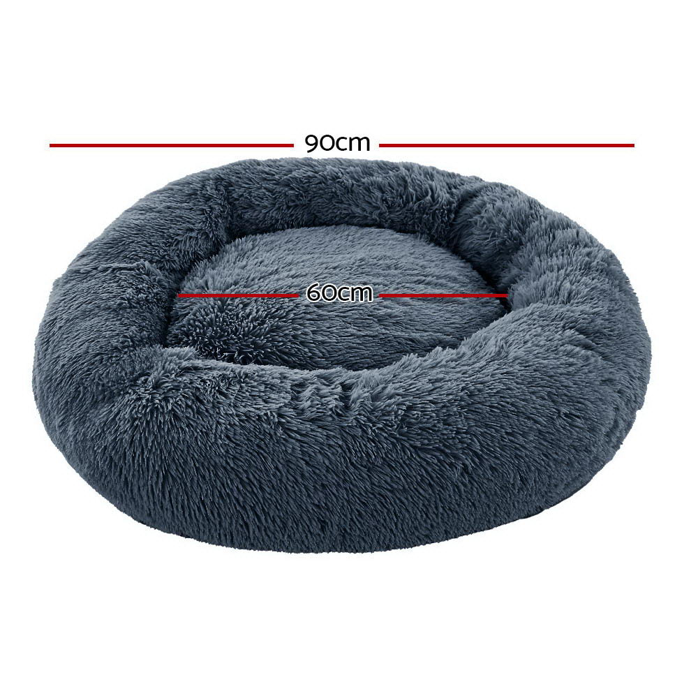 i.Pet Bed Dog Cat 90cm Large Calming Soft Plush Bed Dark Grey