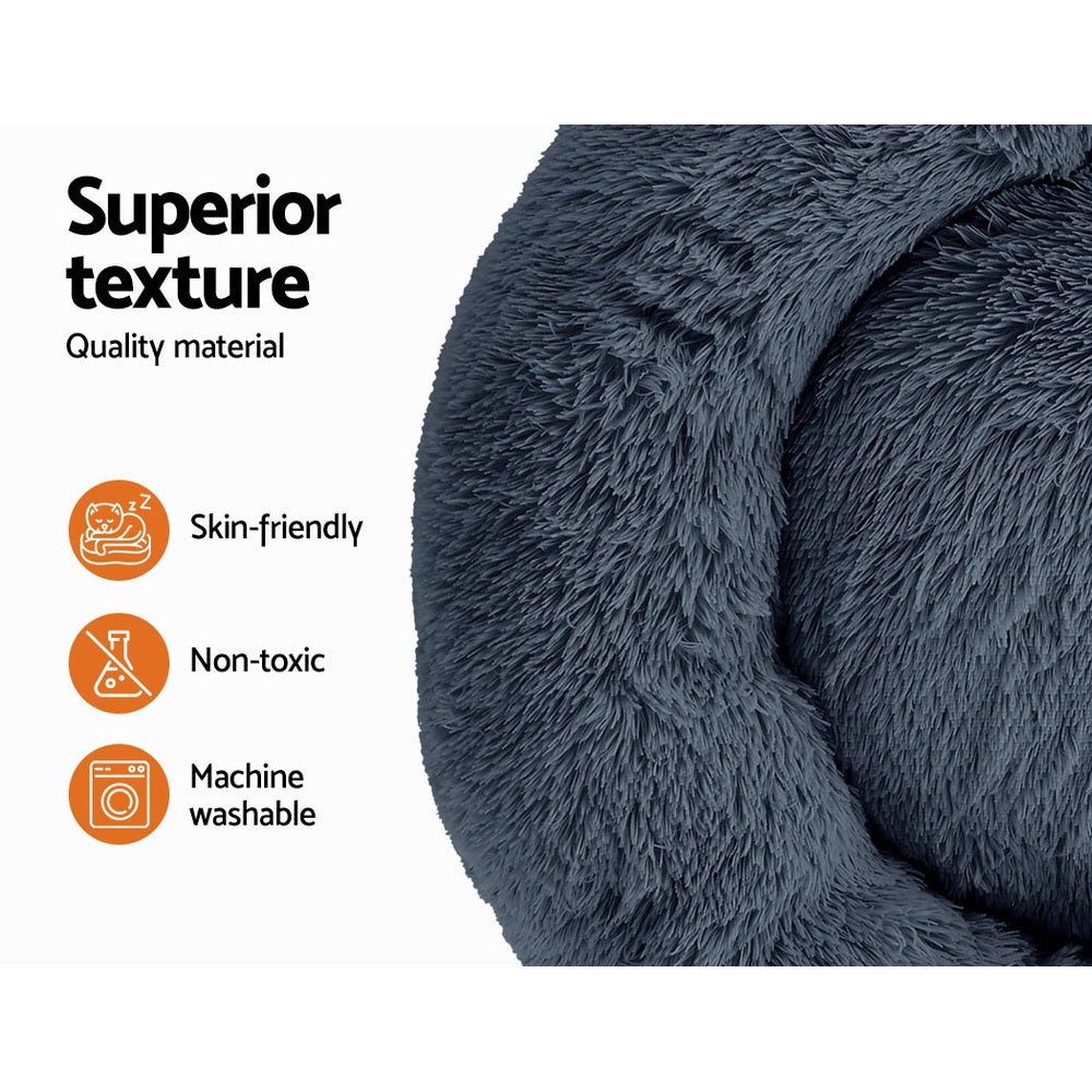 i.Pet Bed Dog Cat 90cm Large Calming Soft Plush Bed Dark Grey