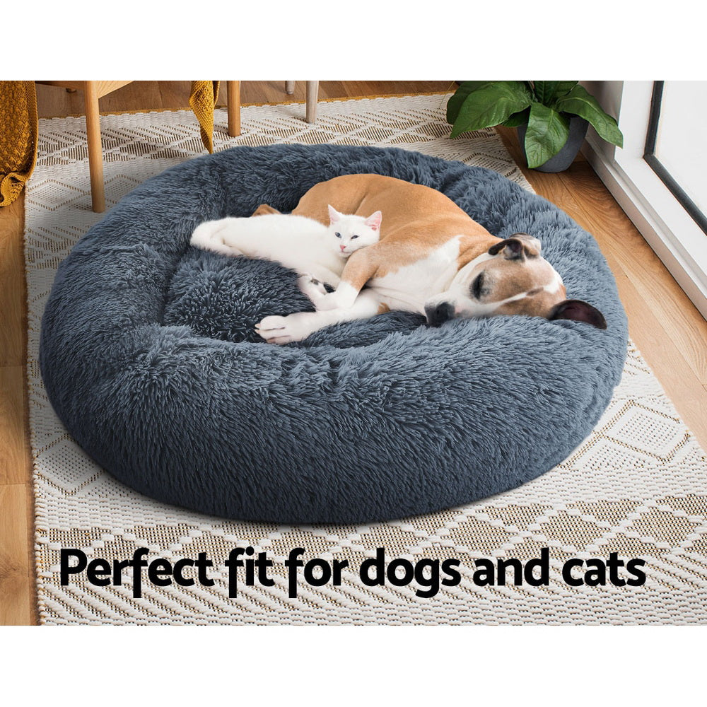 i.Pet Bed Dog Cat 90cm Large Calming Soft Plush Bed Dark Grey