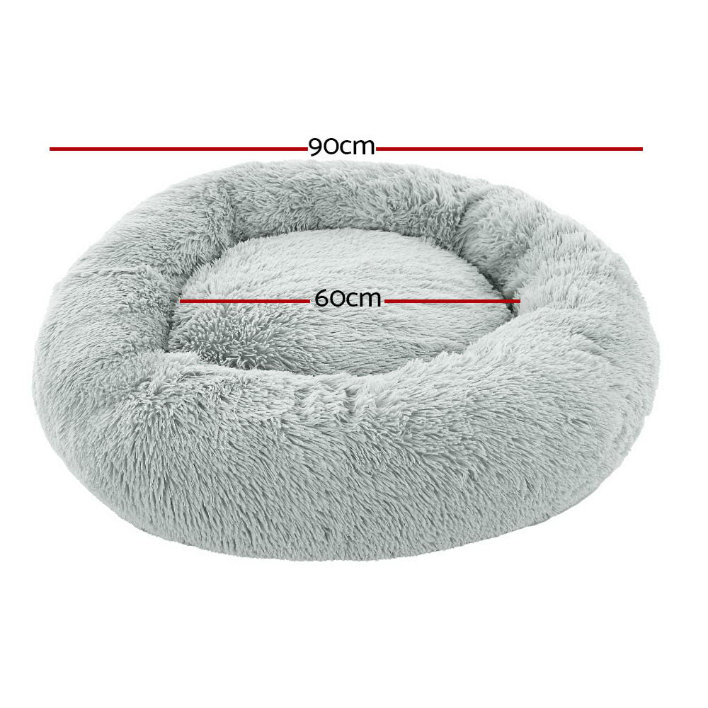 i.Pet Bed Dog Cat 90cm Large Calming Soft Plush Light Grey