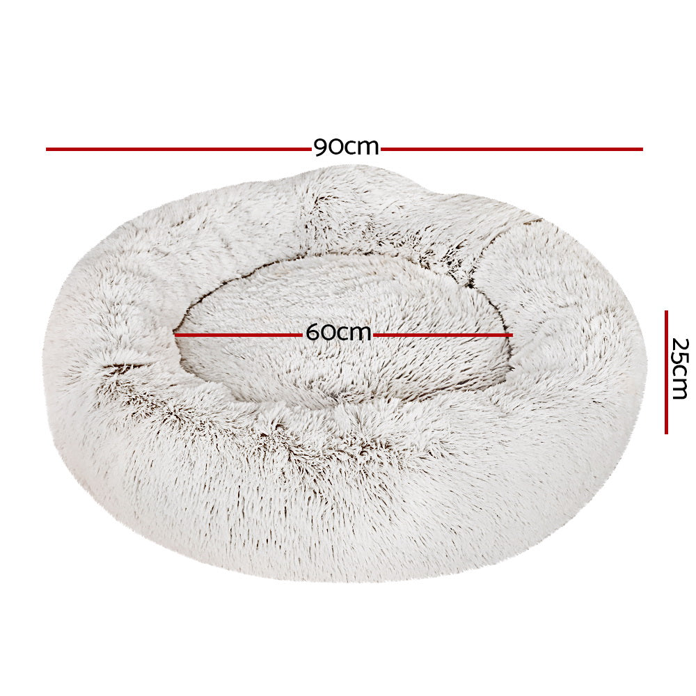 i.Pet Bed Dog Cat 90cm Large Calming Soft Plush White Brown