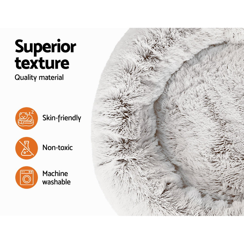i.Pet Bed Dog Cat 90cm Large Calming Soft Plush White Brown