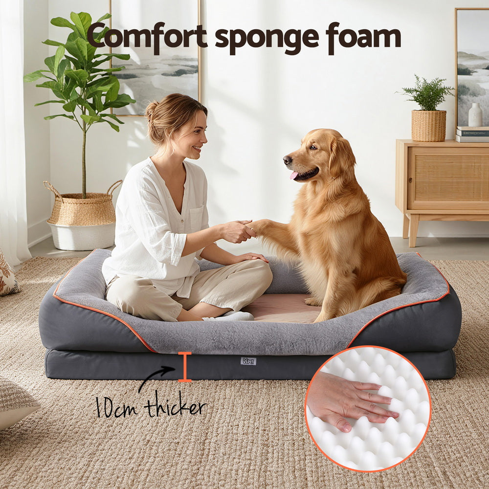 i.Pet Foam Pet Bed, Grey and Yellow, 120 cm, shown in a real setting