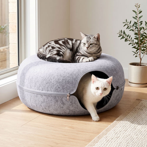 i.Pet Felt Cat Cave Bed with Tunnel, 60 x 28 cm