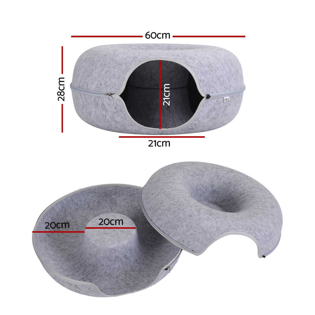 i.Pet Cat Bed with Tunnel 60x28CM Donut Felt Cave Hideaway Detachable