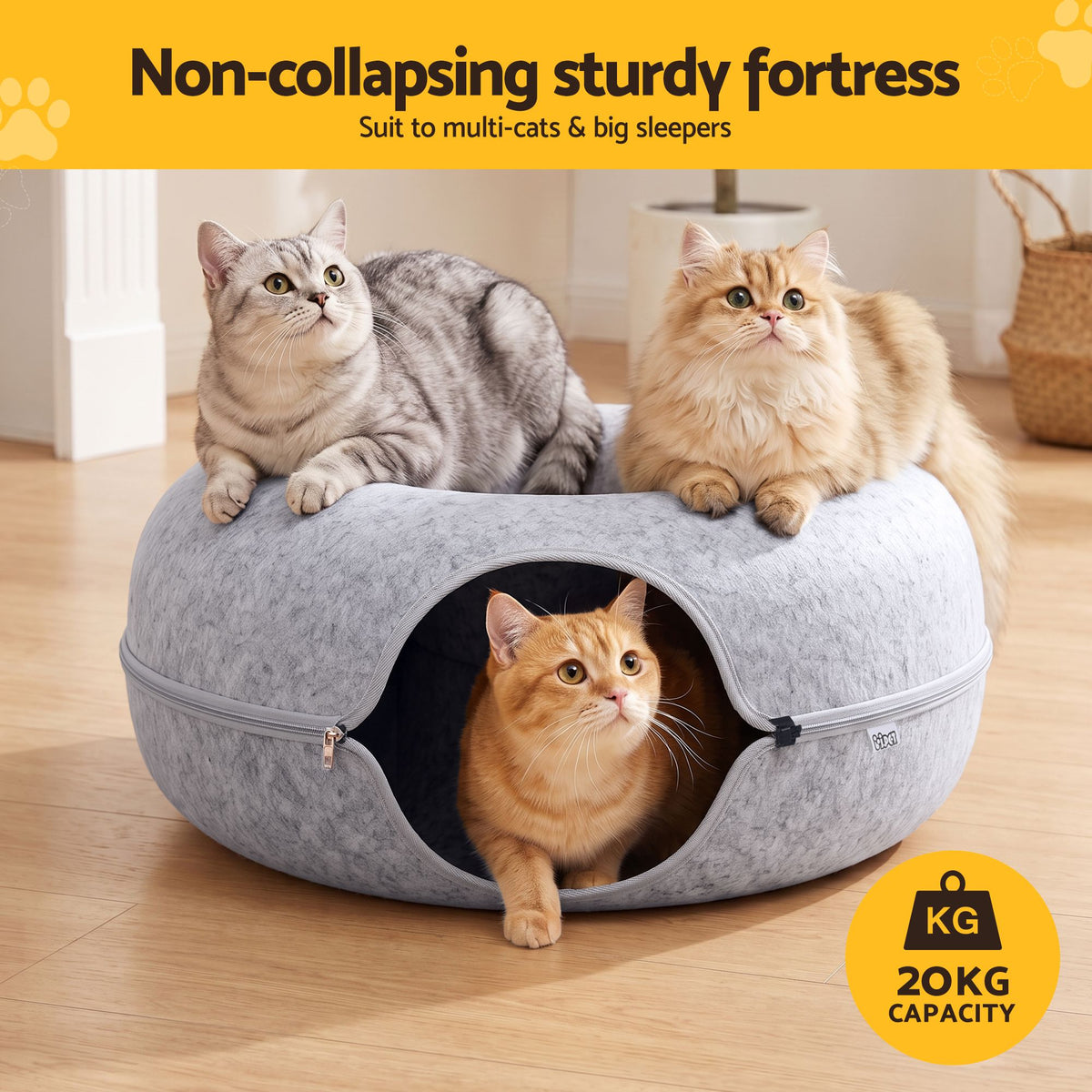i.Pet Cat Bed with Tunnel 60x28CM Donut Felt Cave Hideaway Detachable