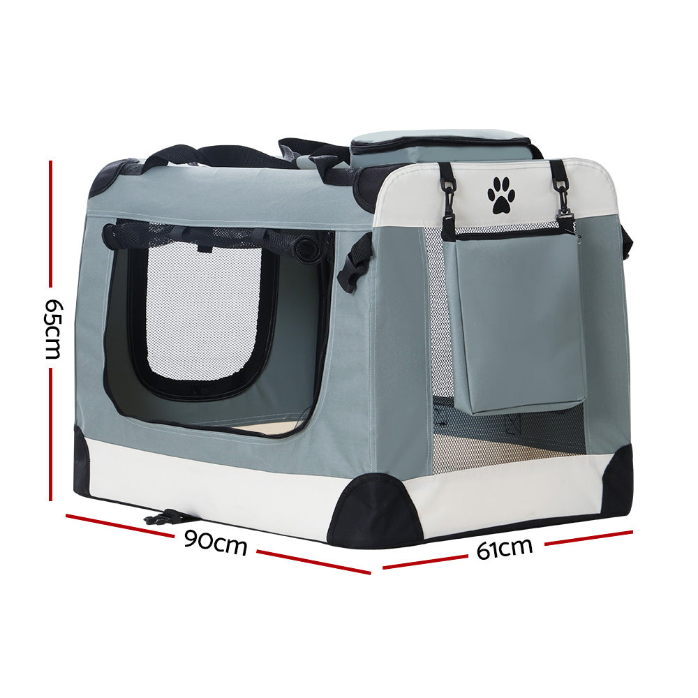 i.Pet Carrier Soft Crate Dog Cat Travel 90x61CM Portable Foldable Car