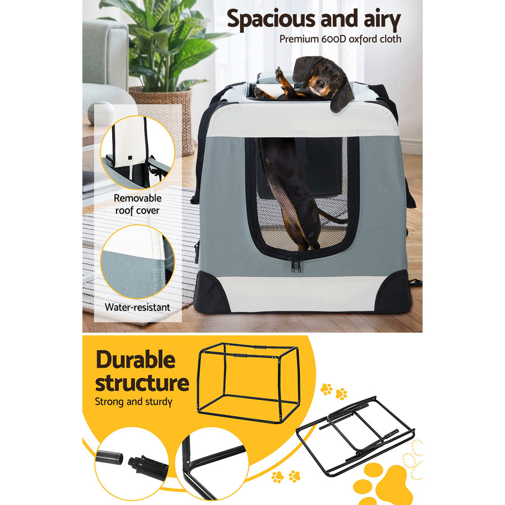 i.Pet Carrier Soft Crate Dog Cat Travel 90x61CM Portable Foldable Car
