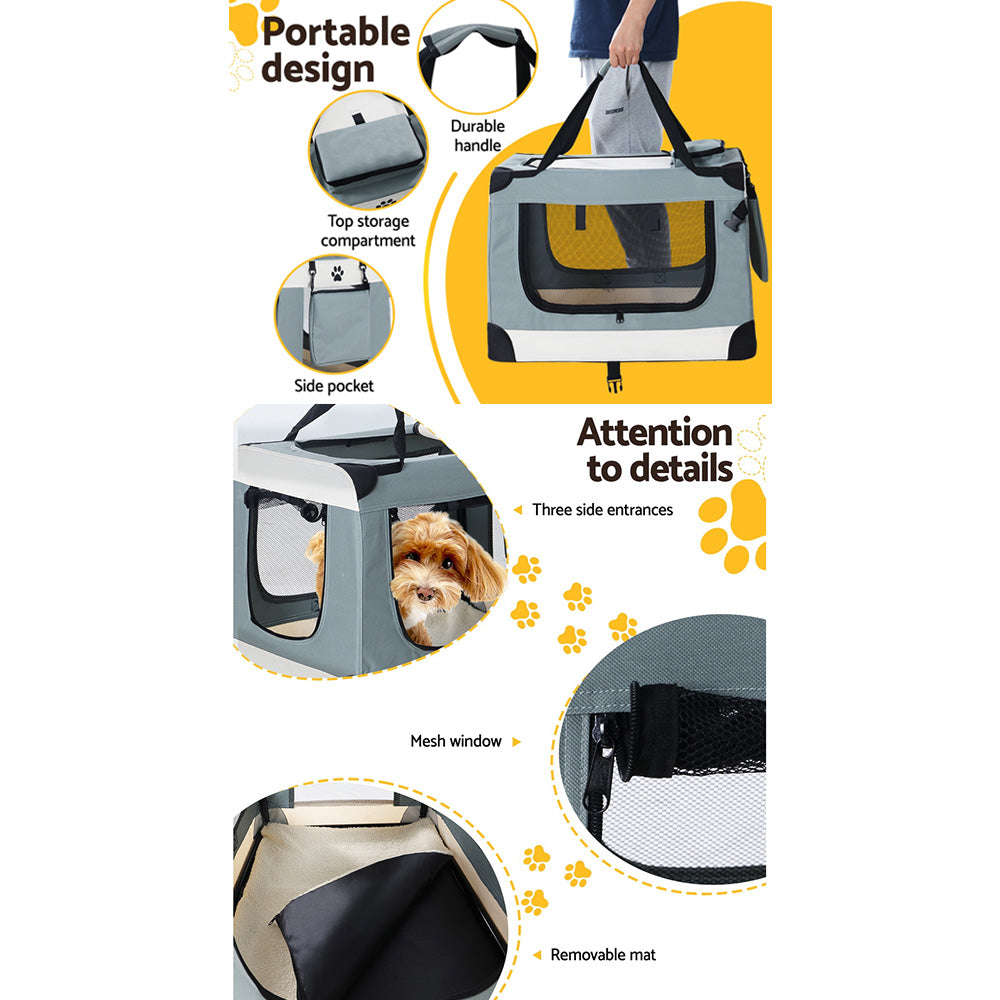 i.Pet Carrier Soft Crate Dog Cat Travel 90x61CM Portable Foldable Car