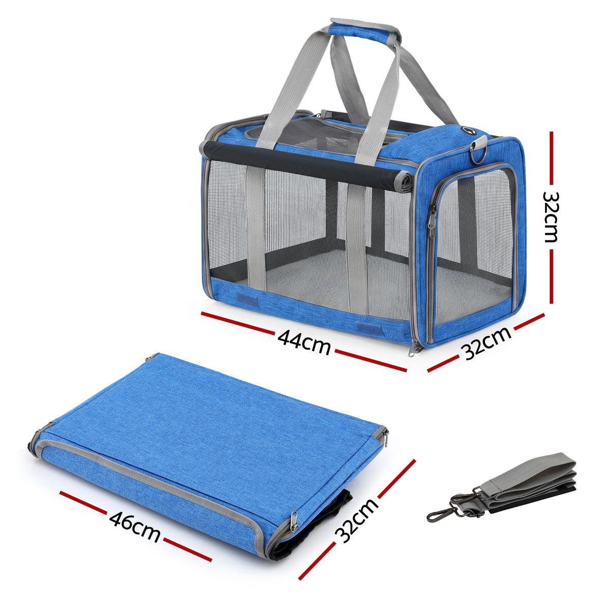 i.Pet Carrier Bag Foldable Dog Cat Durable Crate Travel Cage Portable