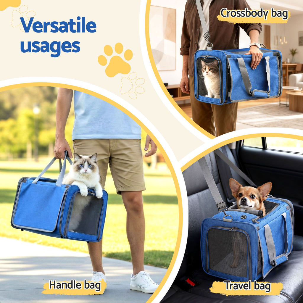 i.Pet Carrier Bag Foldable Dog Cat Durable Crate Travel Cage Portable