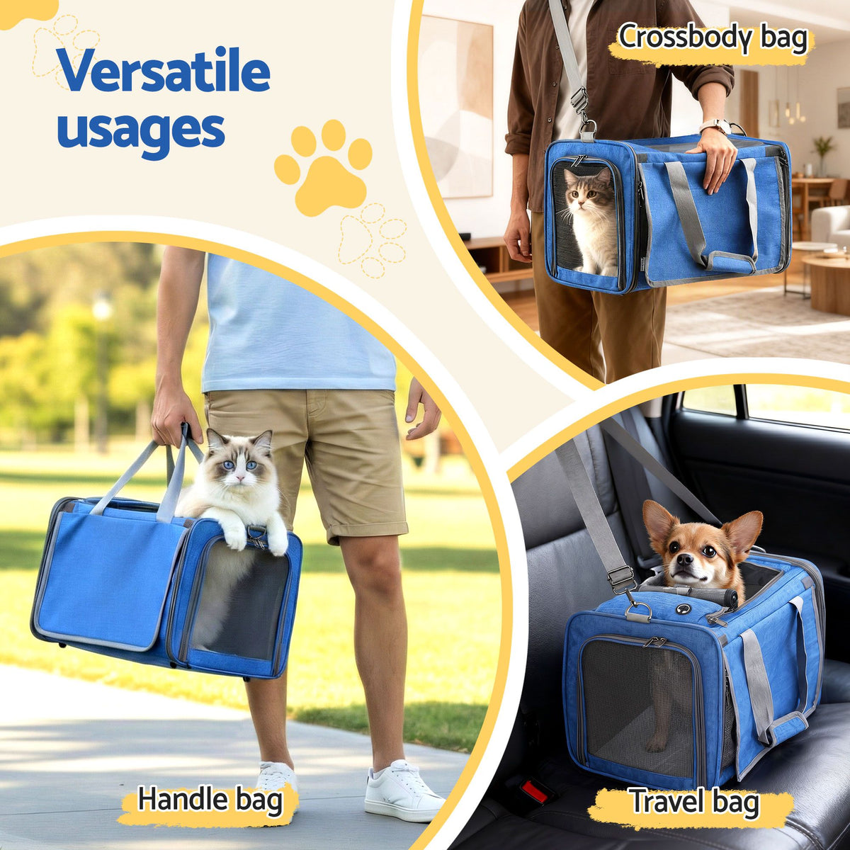 i.Pet Carrier Bag Foldable Dog Cat Durable Crate Travel Cage Portable