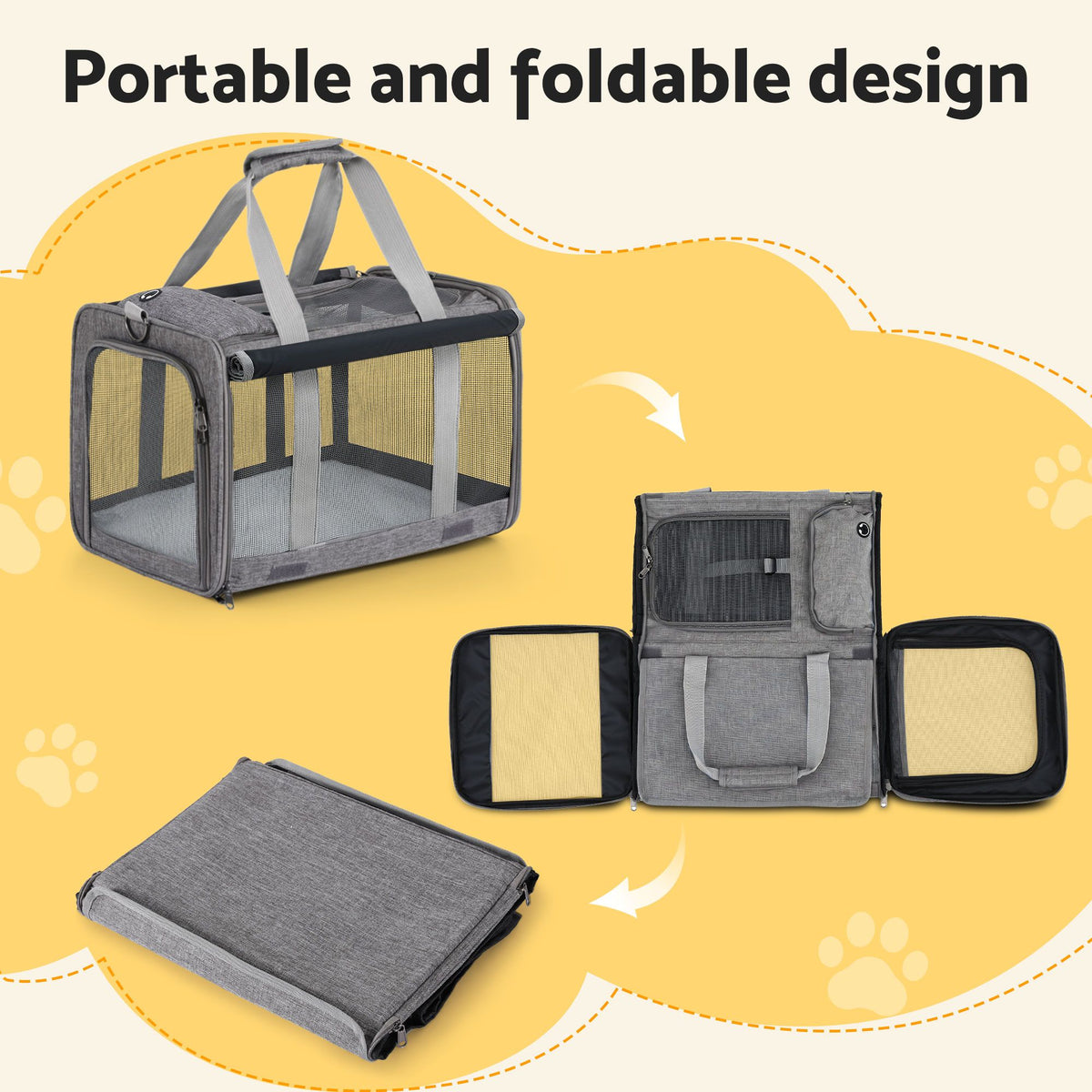 i.Pet Carrier Bag Foldable Dog Cat Durable Crate Travel Cage Portable