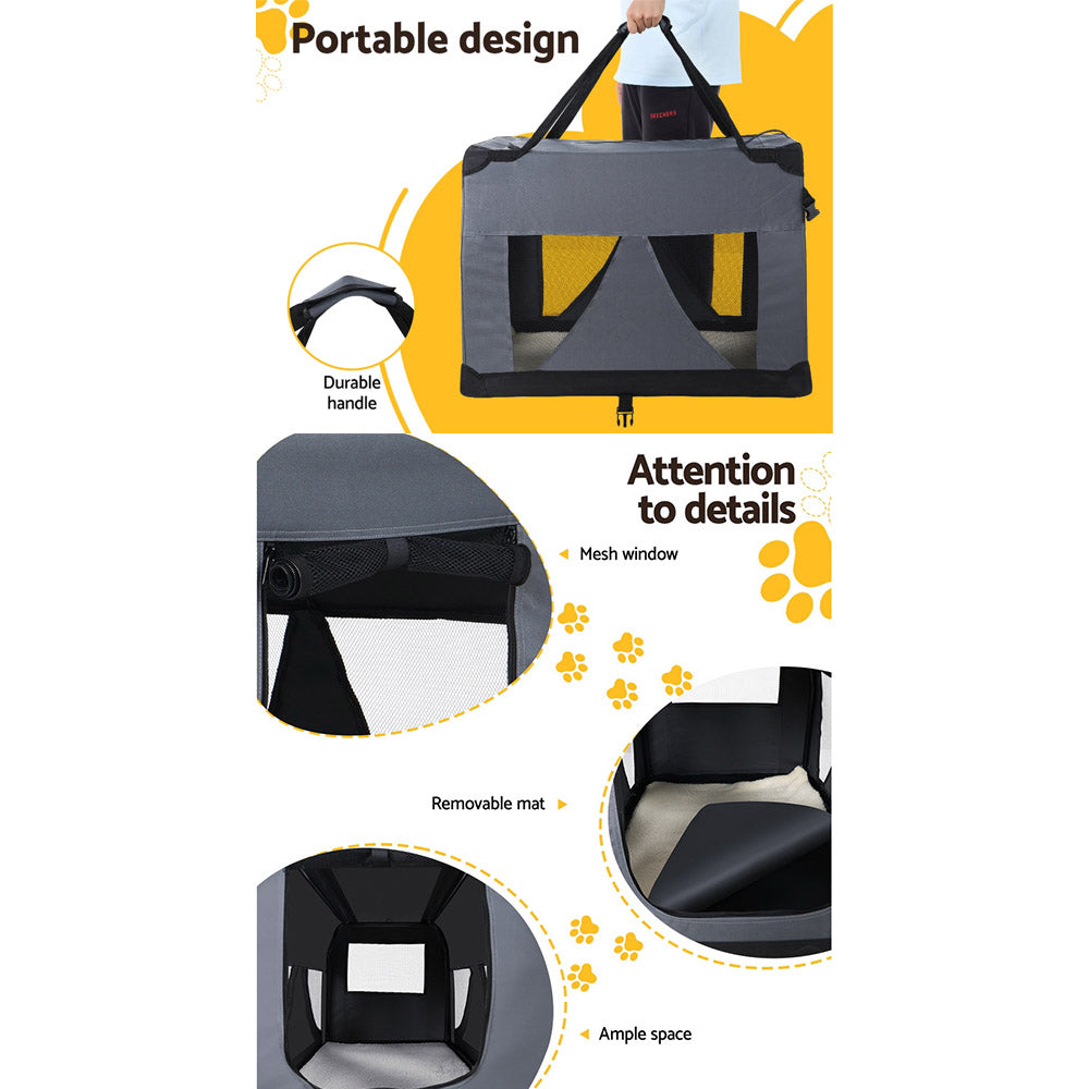 i.Pet Carrier Soft Crate Dog Cat Travel 121x80CM Portable Foldable
