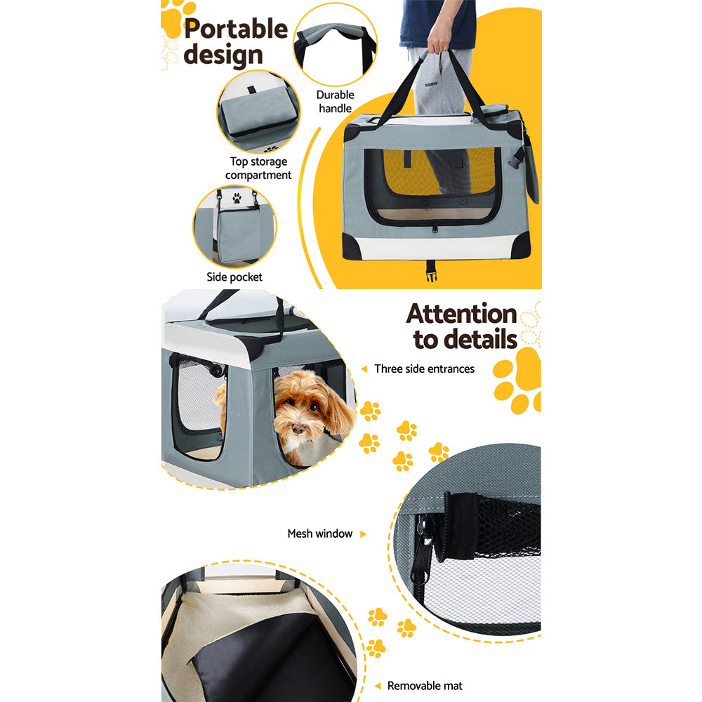 i.Pet Carrier Soft Crate Dog Cat Travel 70x52CM Portable Foldable Car