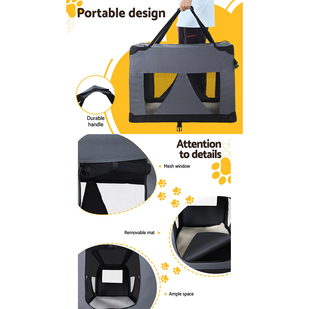 i.Pet Carrier Soft Crate Dog Cat Travel 60x42CM Portable Foldable Car