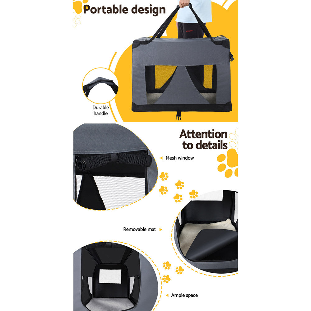 i.Pet Carrier Soft Crate Dog Cat Travel 82x58CM Portable Foldable Car