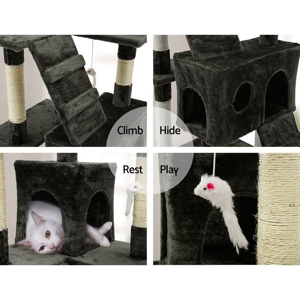 i.Pet Cat Tree, 180 cm, Sisal Scratching Posts, Grey, with its measurements marked, photo 6 of 6