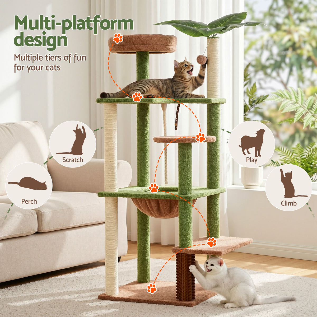 i.Pet Cat Tree Tower 152cm Jungle Multi-Level Scratching Post Leafy