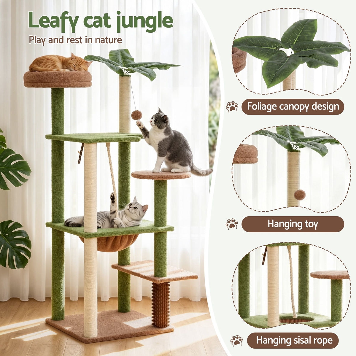 i.Pet Cat Tree Tower 152cm Jungle Multi-Level Scratching Post Leafy