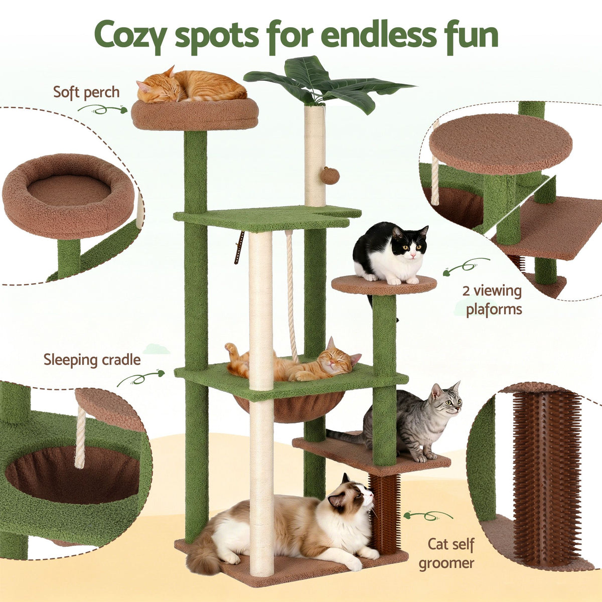 i.Pet Cat Tree Tower 152cm Jungle Multi-Level Scratching Post Leafy
